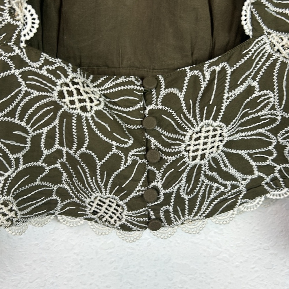 Express Open Back Embroidered Eyelet top brown olive green - Picture 8 of 9